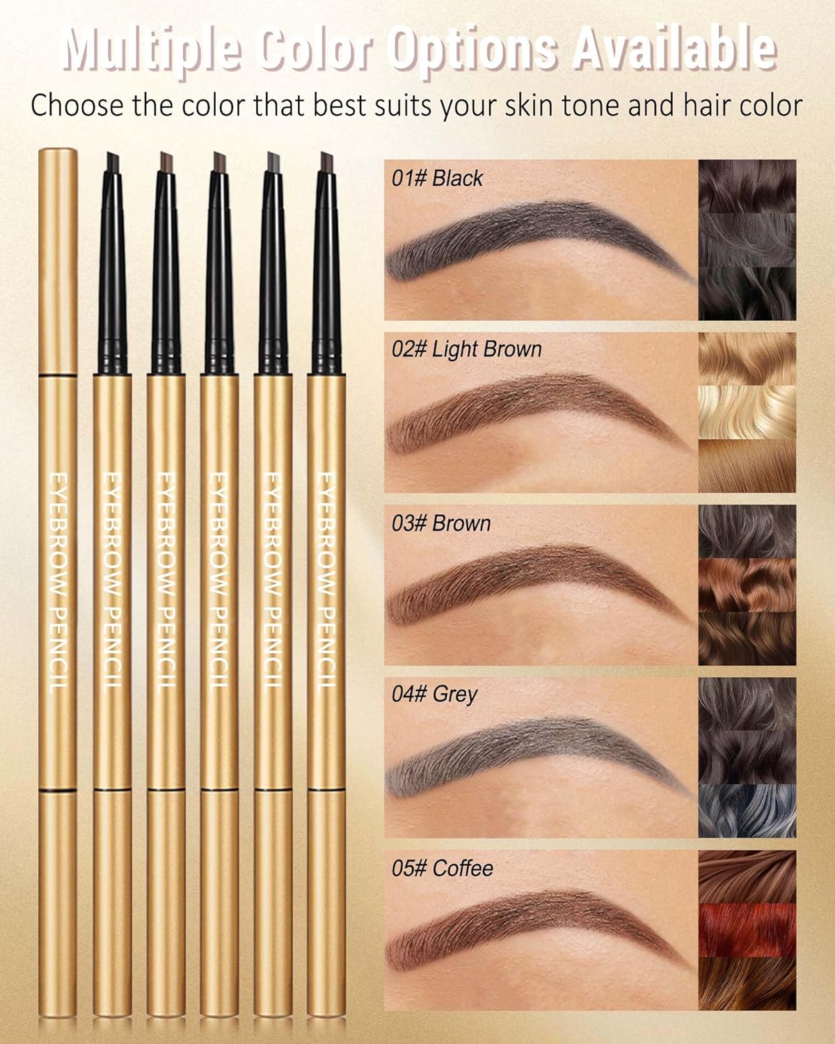 Black Eyebrow Pencil, 12Pcs Black Ultra-Fine Retractable Eye Brow Pencil,Long-Lasting Waterproof Eyebrow Tint Pen Kit for Define Shape and Fill Brow,Thanksgiving Eye Makeup Gift Set for Women Girl-01