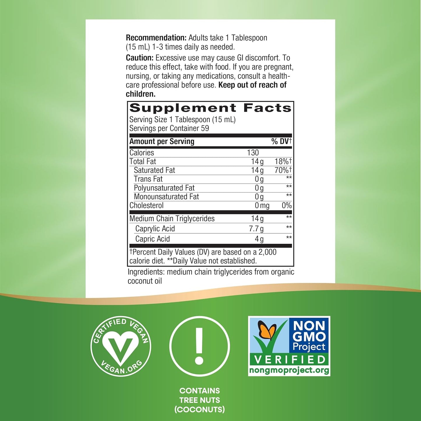 Nature's Way Organic MCT Oil, 30 Fl Oz, Brain and Body Fuel from Coconuts*, C8 Caprylic Acid and C10 Capric Acid, Keto and Paleo Certified, Organic, Non-GMO Project Verified