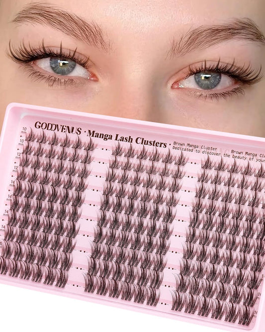Brown Manga Lash Clusters Natural Cluster Eyelash Extensions CD Curl Wispy Fairy Eyelashes Clusters Waterproof Anime Individual Lashes 180pcs