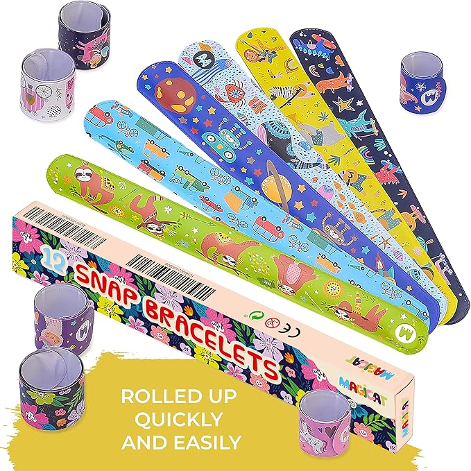 Magicat Premium Slap Bracelets - 12 Fun Snap Bracelets for Kids - Girls and Boys Birthday Party Gift, Classroom Prizes and Basket Stuffers - Slap Bracelets for Kids - Unicorn, Robot, Princess