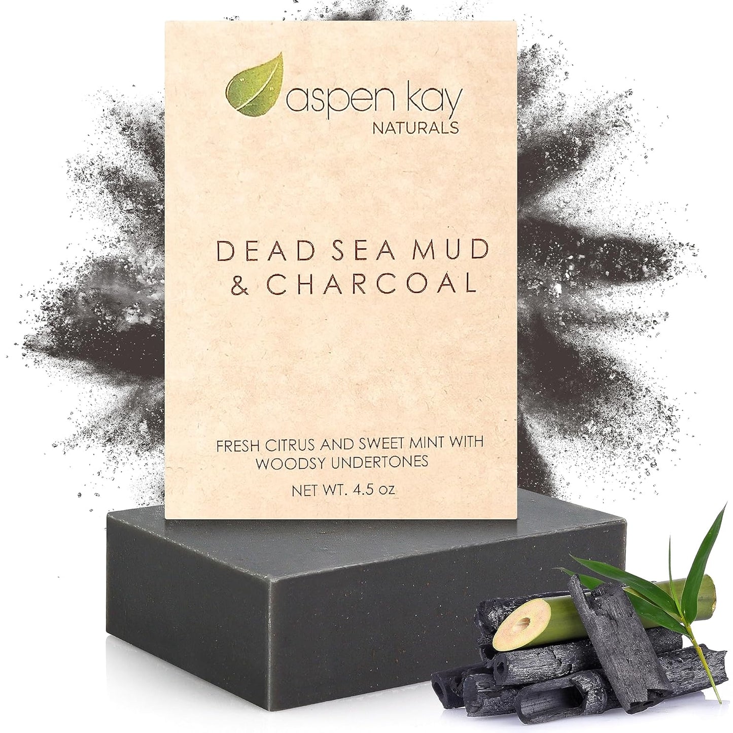 Aspen Kay Naturals Handmade Dead Sea Mud Soap Bar, Activated Charcoal & Pure Essential Oils, 4.5 oz Bar