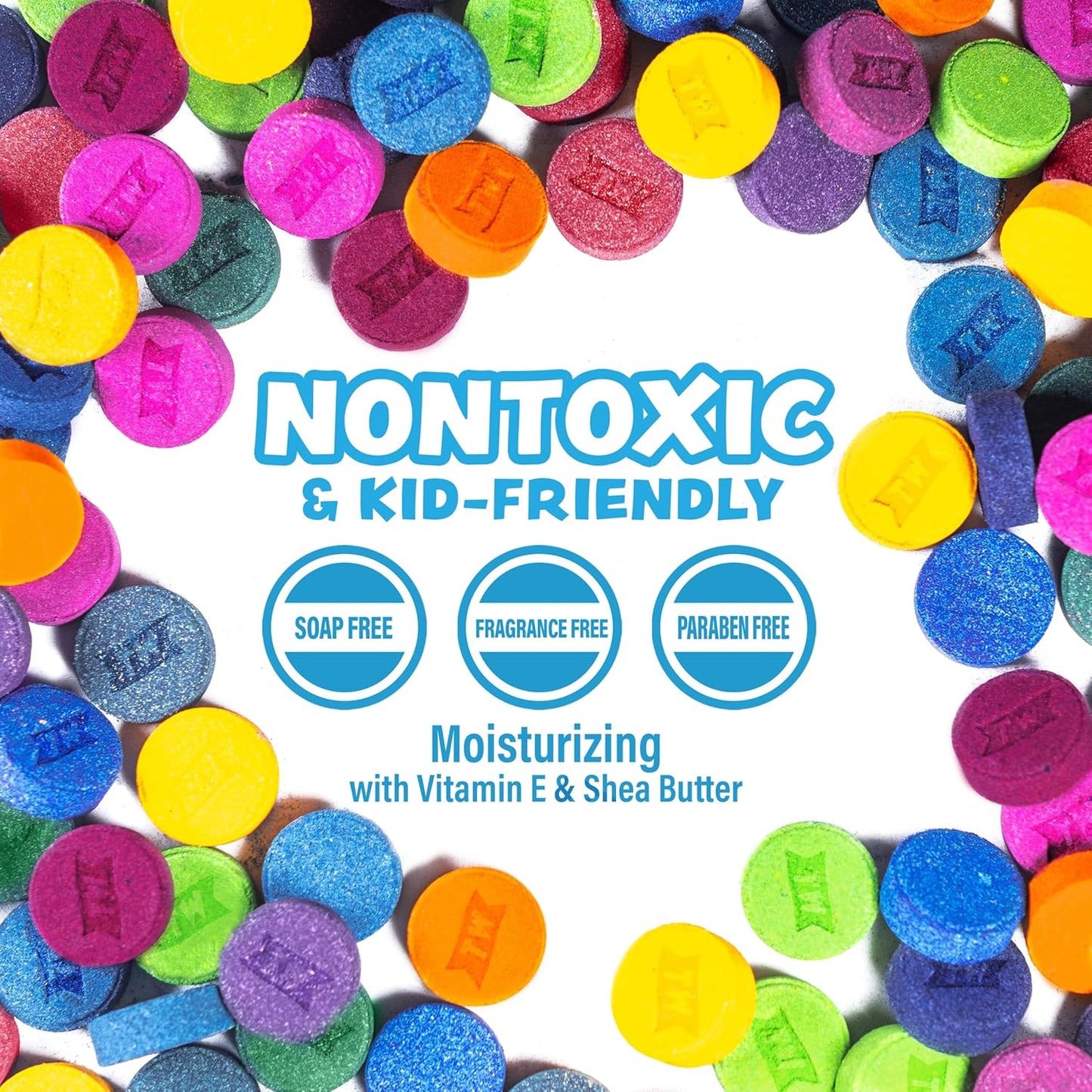 Tub Works® Bath Color Pops™ Moisturizing Kids Bath Bombs, 120 Count | Bath Bomb Refills for Bath Color Brush | Nontoxic & Fragrance-Free | 12 Unique Colors | Fizzy, Vibrant Water Color Tablets