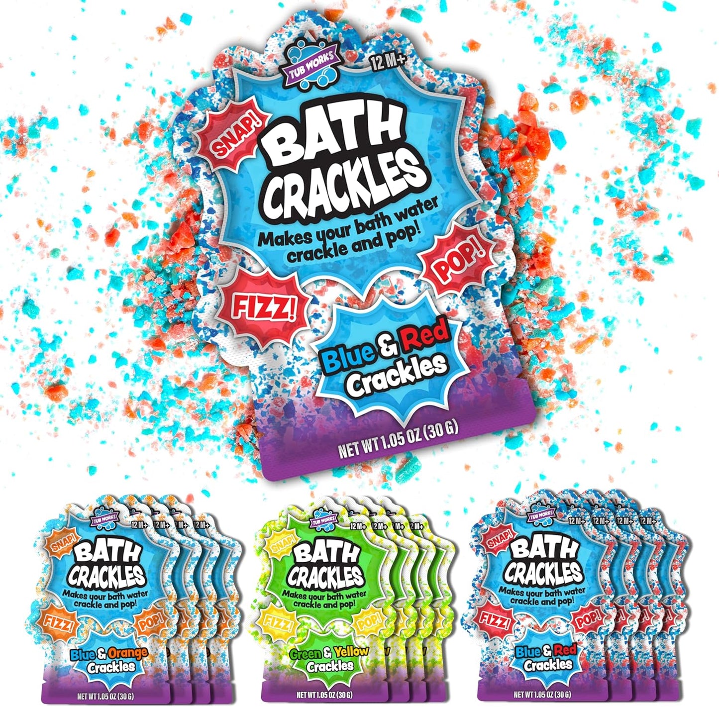 Tub Works® Bath Crackles Bath Toy, Variety 12 Pack | Nontoxic & Fragrance-Free | Makes Bath Water Crackle & Pop for a Unique Kids Bath | Swirl Water for Fizzy Fun | Sensory Kids & Toddler Bath Toys