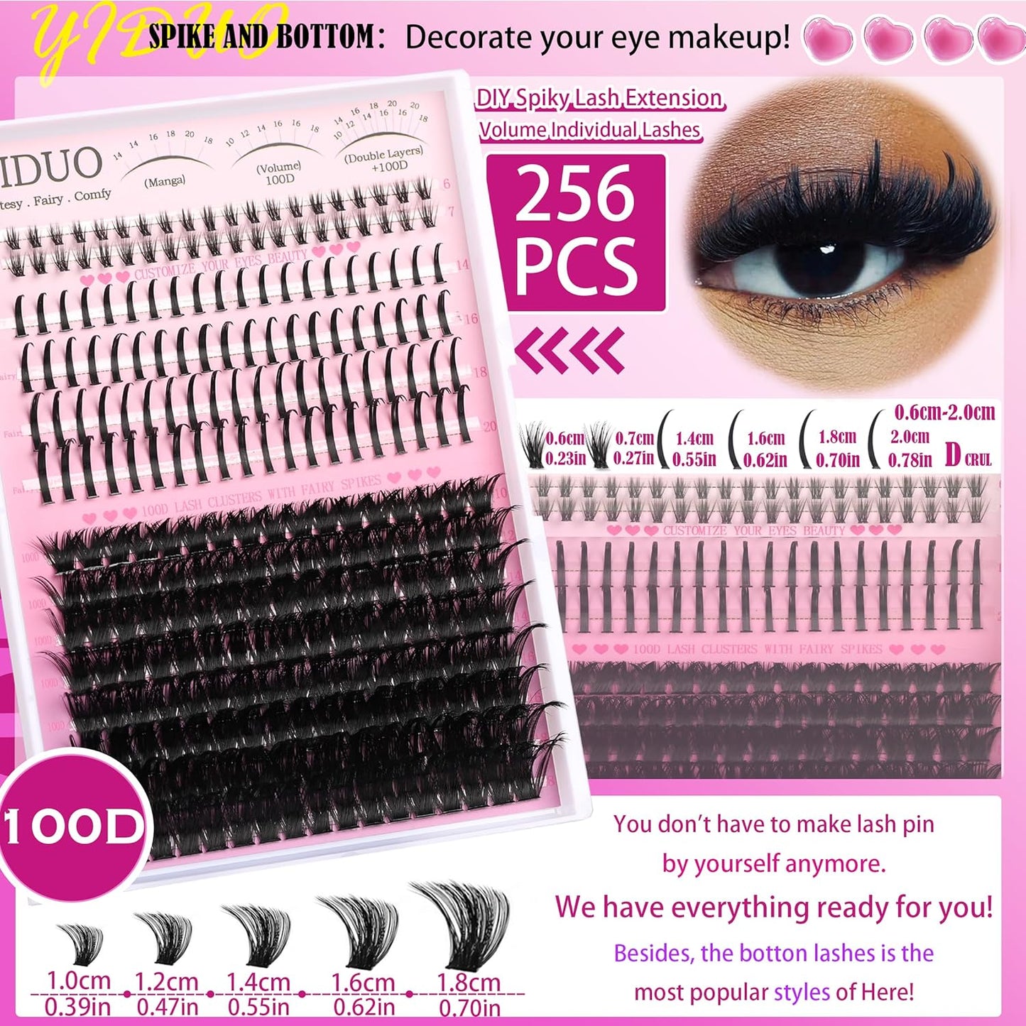 Lashes Clusters Kit with Spikes Bottom Extensions False Eyelashes 816Pcs Bulk Packs with 2X Bond&Seal Volume D Curl Wispy Individual Fake Eyelash Wholesale Large Pack for Beginners Gift Choice